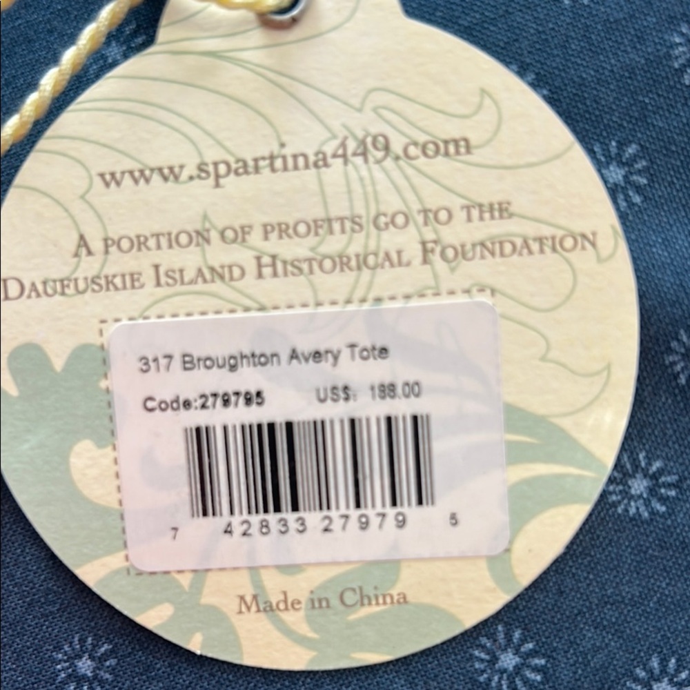 Spartina 449 Blue and Tan Tote Bag with Floral Elegance - Picture 4 of 12